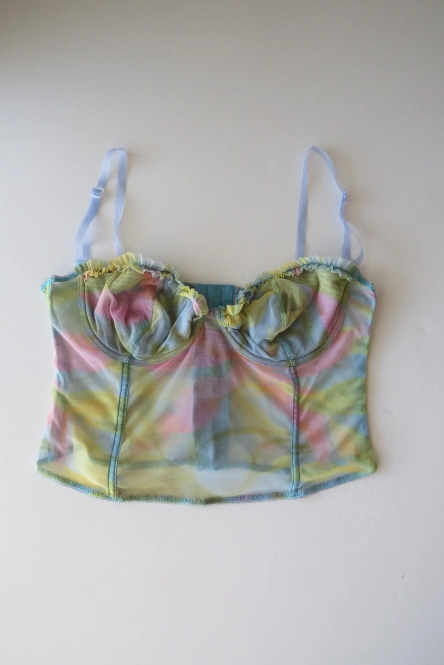 Vintage Italian Pastel Mesh Corset Cami Top, 2000s Yamamay Bustier, Watercolor R